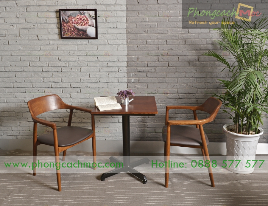 bộ bàn ghế gỗ cafe mc150 dành cho nội thất quán trà sữa