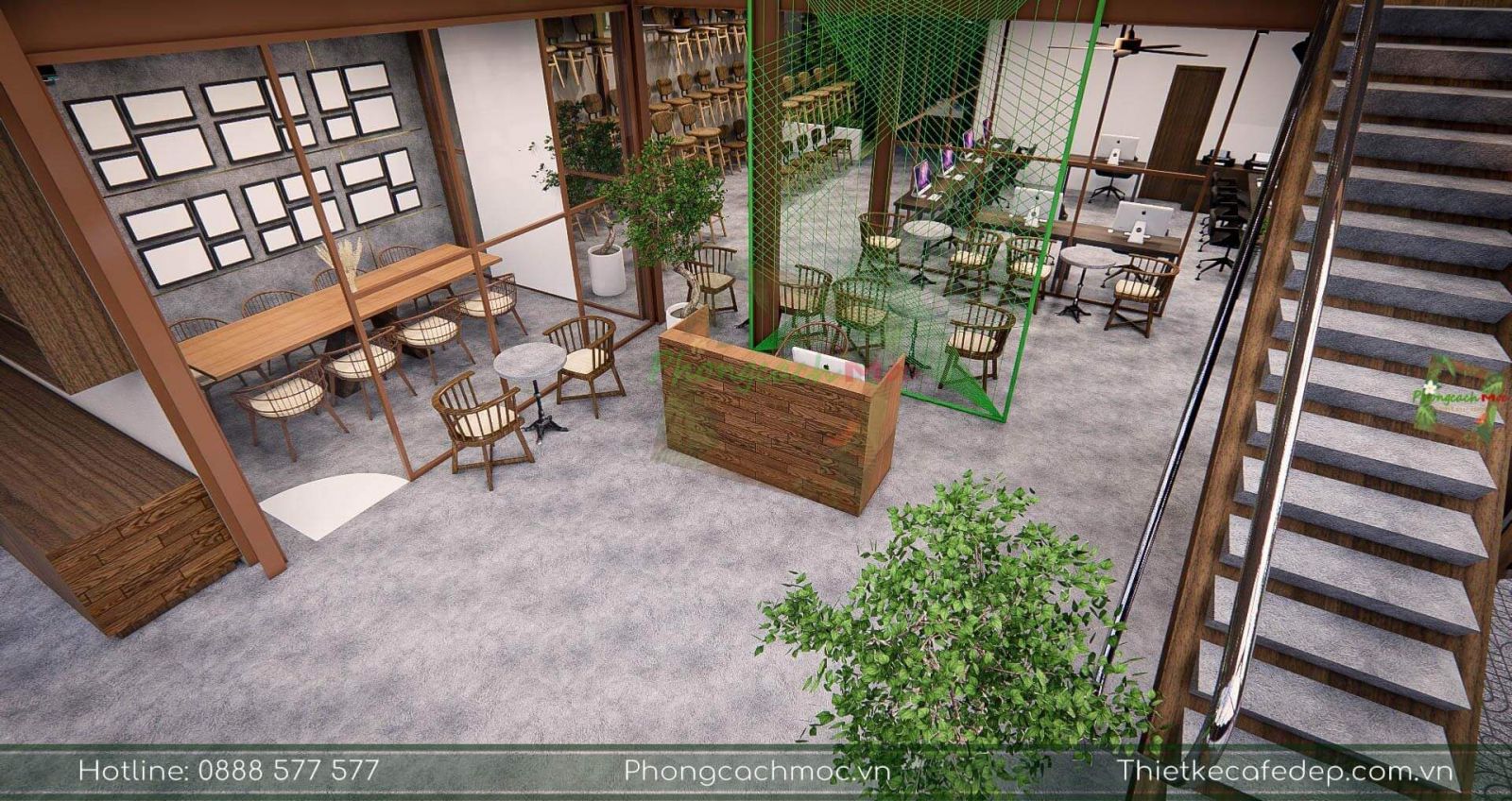 mẫu thiết kế văn phòng kết hợp quán cafe tại quận 2