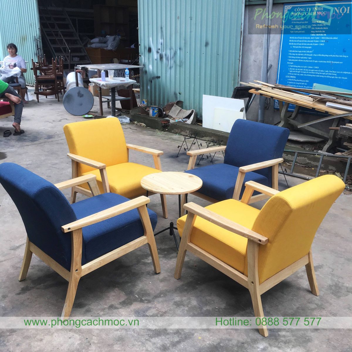 mẫu ghế sofa mf70 với màu xanh và vàng